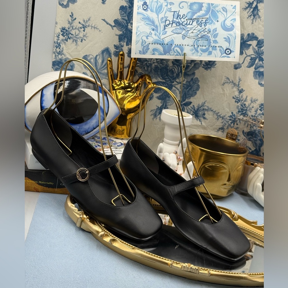 🆕 TORY BURCH 🧿 NWOB Selby Black Leather Square Toe Mary Jane Ballet Flats Sz 7 - Picture 3 of 14